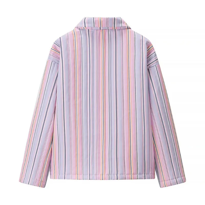 

Новая модная теплая хлопковая куртка с полосатым карманом на осень и зиму, женский свободный топ с воротником на молнии с длинными рукавами