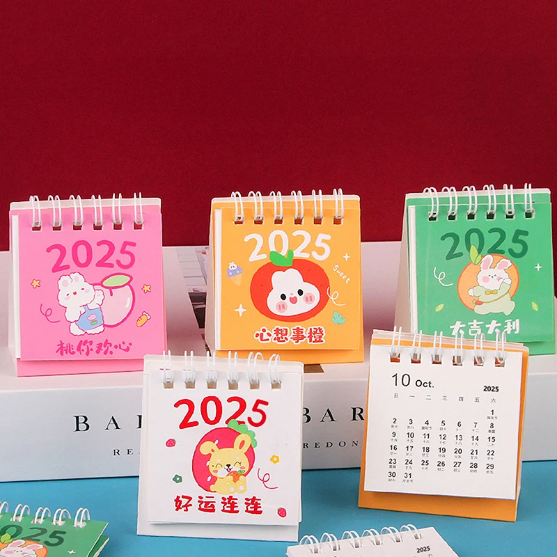 Kalender meja kartun Mini 2025, kalender perencanaan harian kecil saku portabel lucu mengelola jadwal waktu Dekorasi Desktop