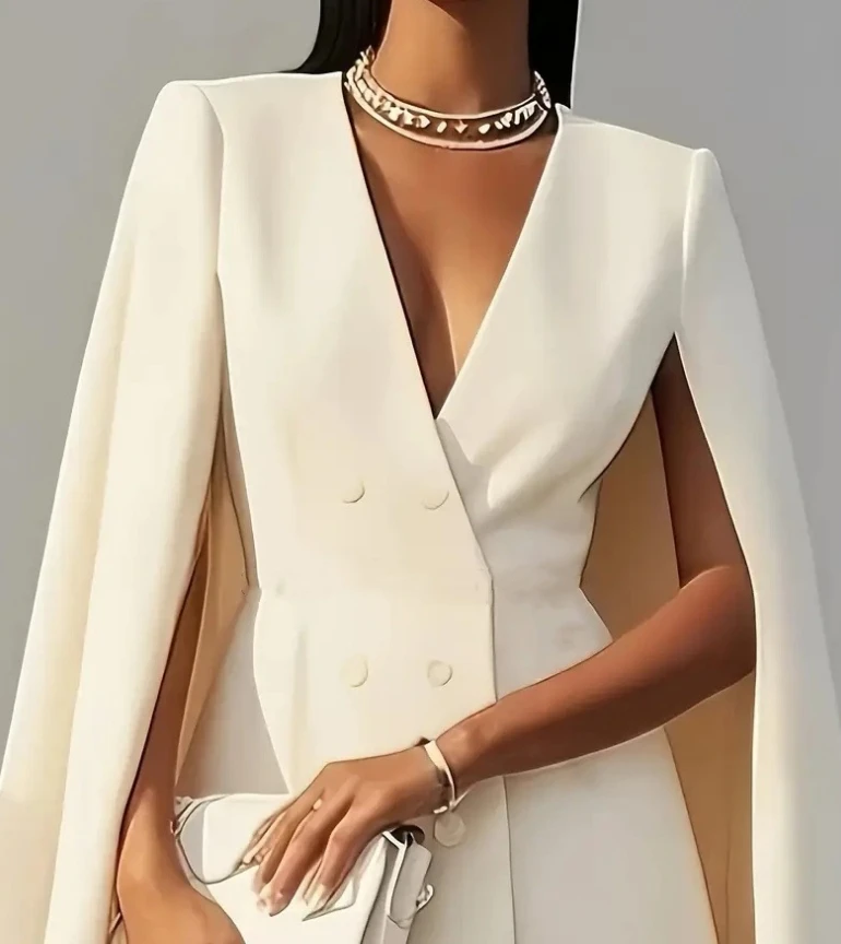 

Commuting Dresses for Elegant Autumn Wear Temperament Women's Clothing Fashion Double Breasted Shawl Cape Solid Blazer Dress