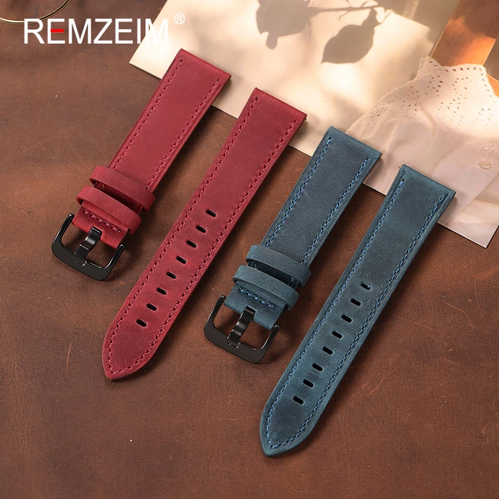Crazy Horse Leather Watch Band for Men 18mm 20mm 22mm 24mm Rugged Replacement Strap for Male Wristwatch Daily Wear Accessories