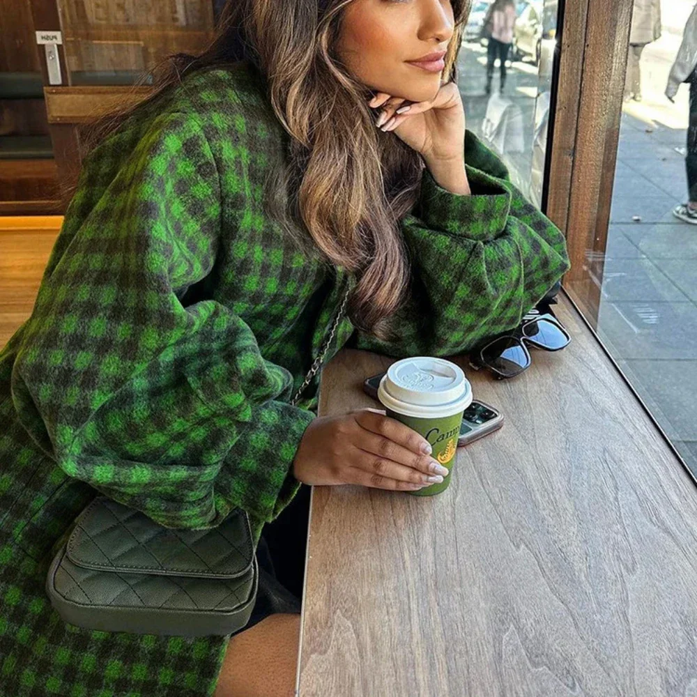 Winter Loose Plaid Jackets for Women 2023 Fashion Lapel Long Sleeve Office Coats Elegant Warm Jacket Female Clothing