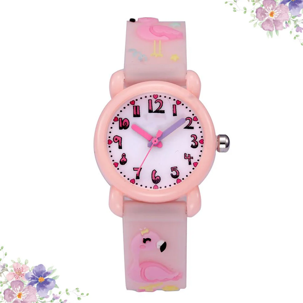 1Pcs Wrist Watch Light Pink 3D Flamingo Theme Cartoon Waterproof Scratch Resistant 's Timepiece Playwear Gift