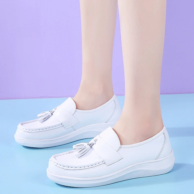 leather air cushion hospital nurse shoes women white comfortable soft breathable flat bottomed non slip single shoes