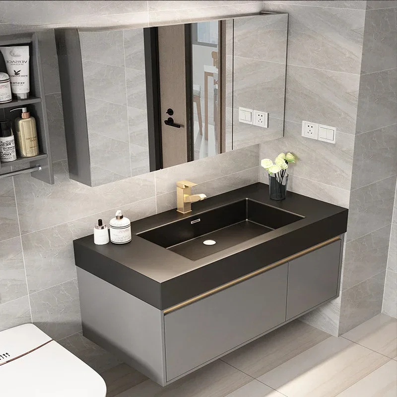 

Luxury Bathroom Cabinets Vanity With Sink Toilet slate integrated WashBasin Modern Bathroom Smart Mirror Cabinet Home Furniture