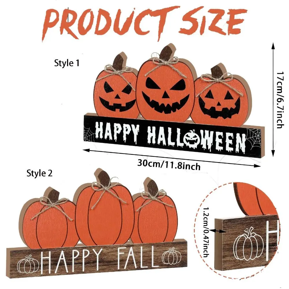 Wooden Fall Pumpkin Table Decor Cute Decorative Pumpkin Table Sign Funny Halloween Desk Decoration Living Room