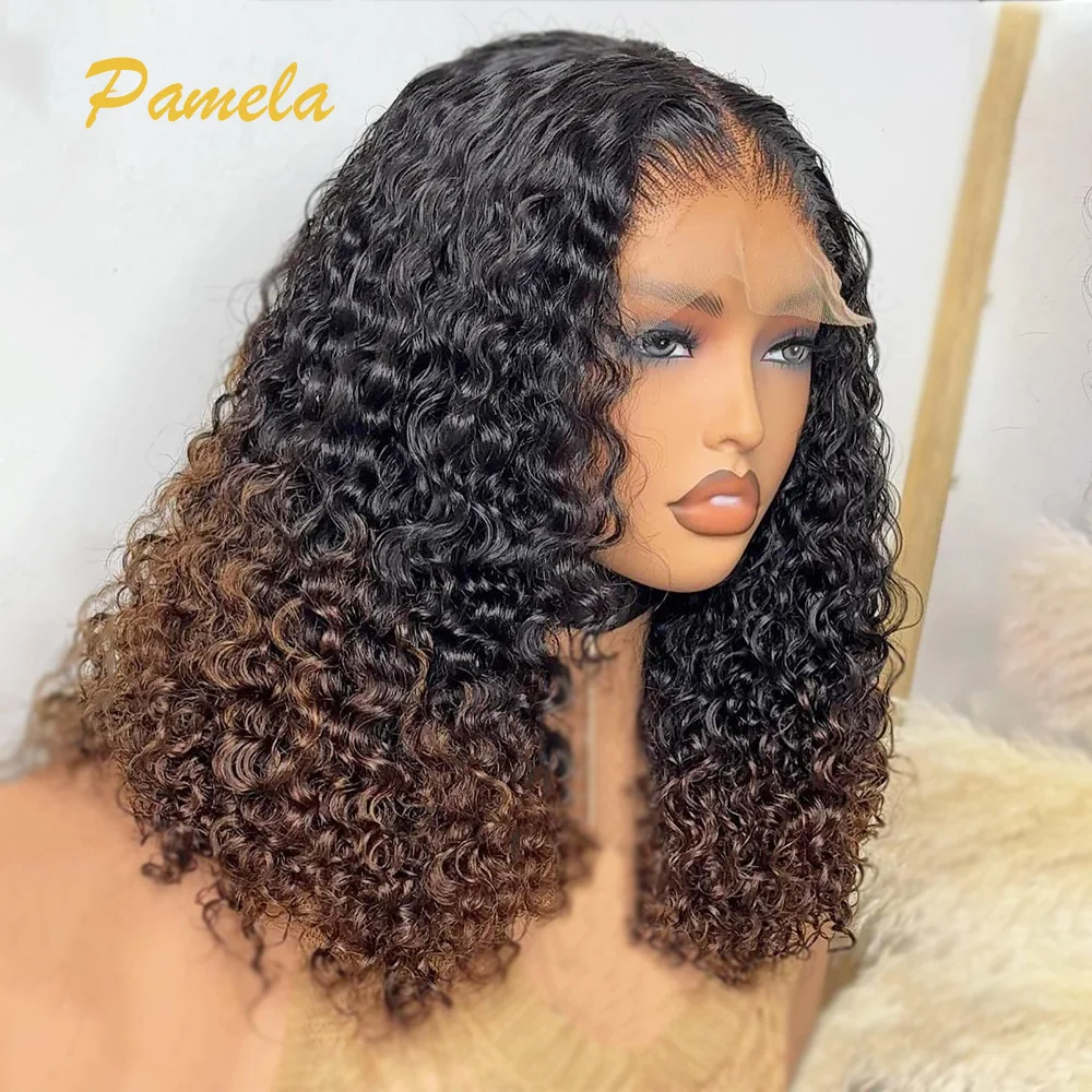 Wig rambut manusia keriting pendek tanpa lem pirang kepadatan tinggi 250% rambut putri siap untuk dipakai 13x4 wig Frontal renda pakaian dan dipakai