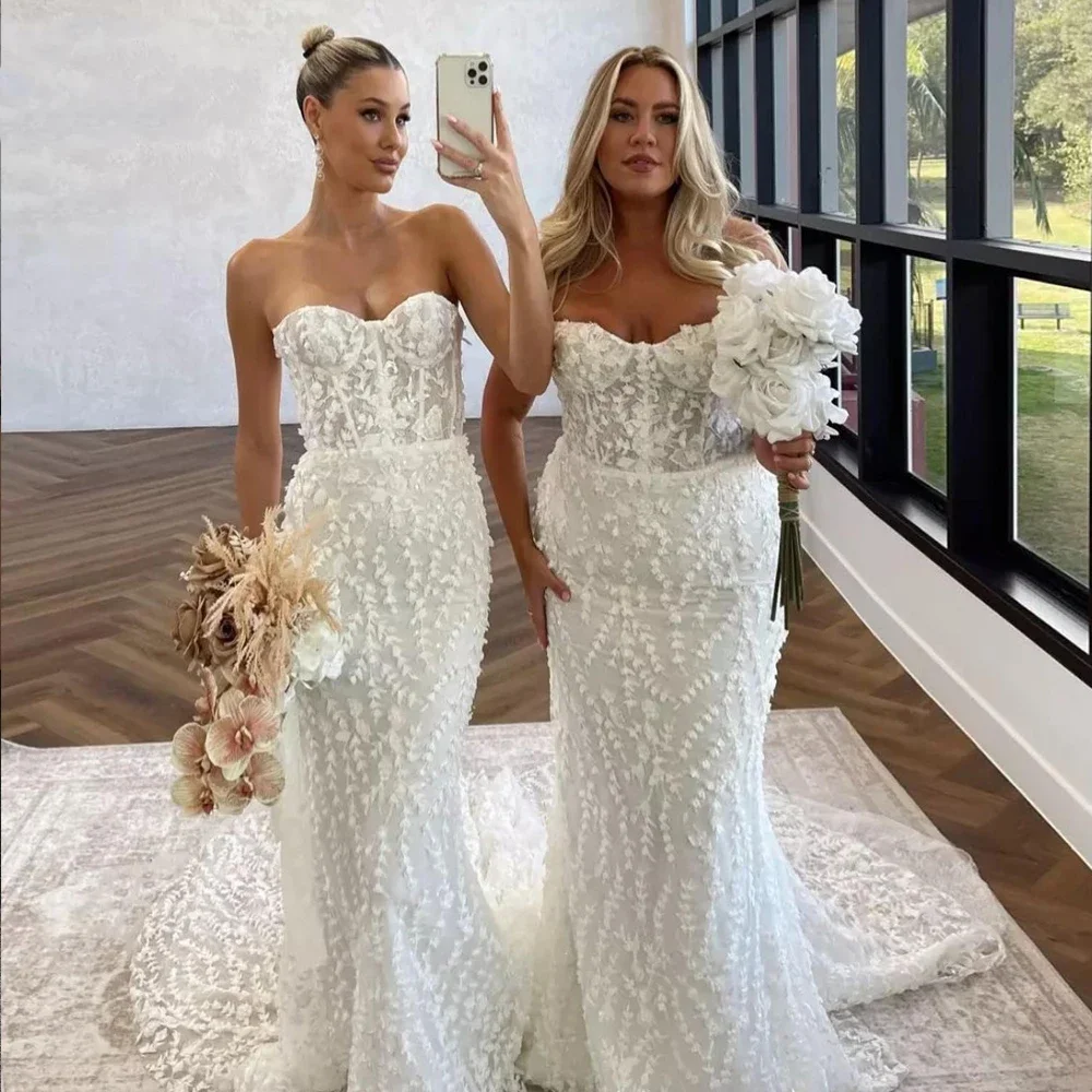 

Customized Fantastic 3D Flowers Lace Mermaid Weddind Dresses Off The Shoulder Sweetheart Trumpet Bridal vestidos de novia