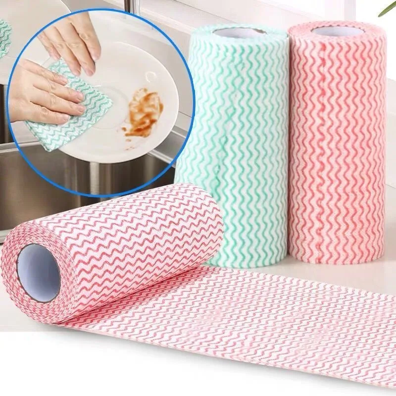 50 Pcs/Roll Non-woven Kitchen Cleaning Cloth Disposable Eco-friendly Rags Wiping Pad Furniture Kitchenware Cleaning Prouct