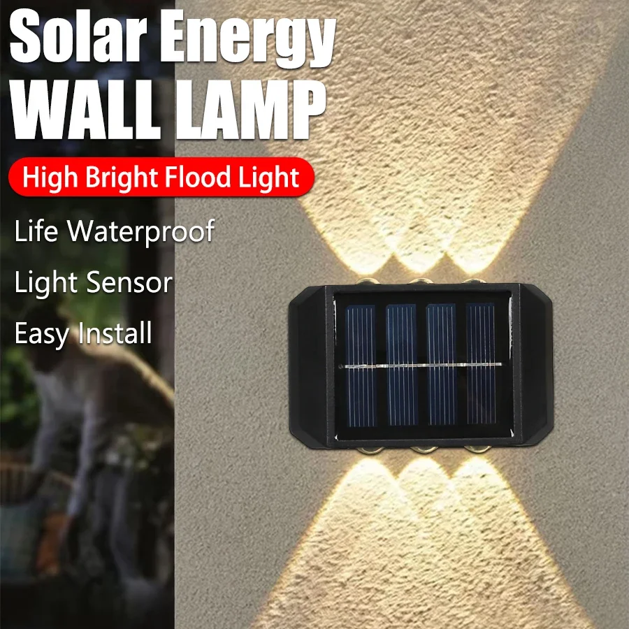 

4/6/8LED Solar Wall Light Waterproof ABS Porch Lights Warm White Outdoor Lights Decoration for Garden Patio Fence Path Lantern