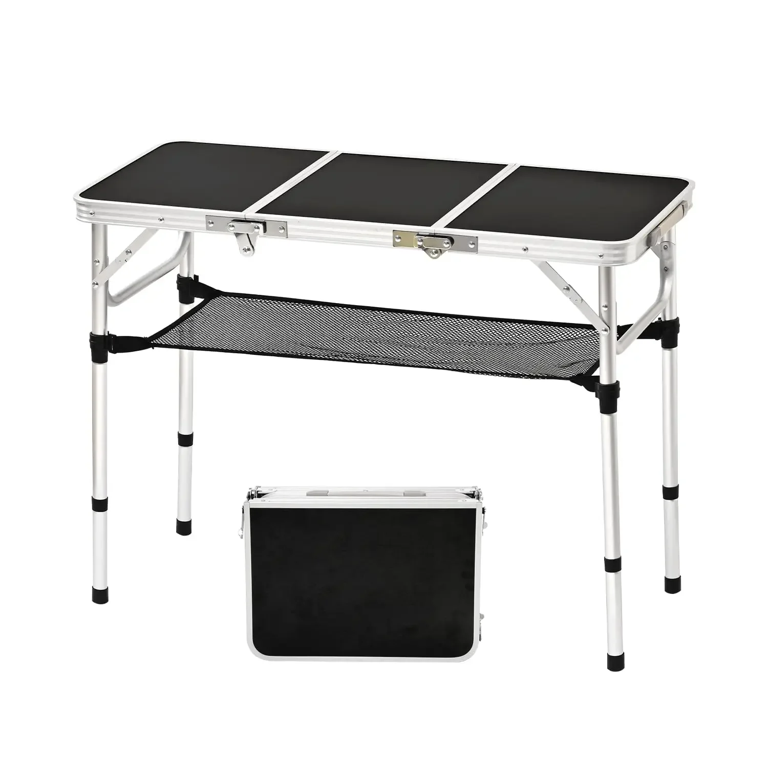 Tri-fold Folding Picnic Table Camping Table Lightweight Portable Aluminum with Adjustable Heights for Outdoor Backyard BBQ