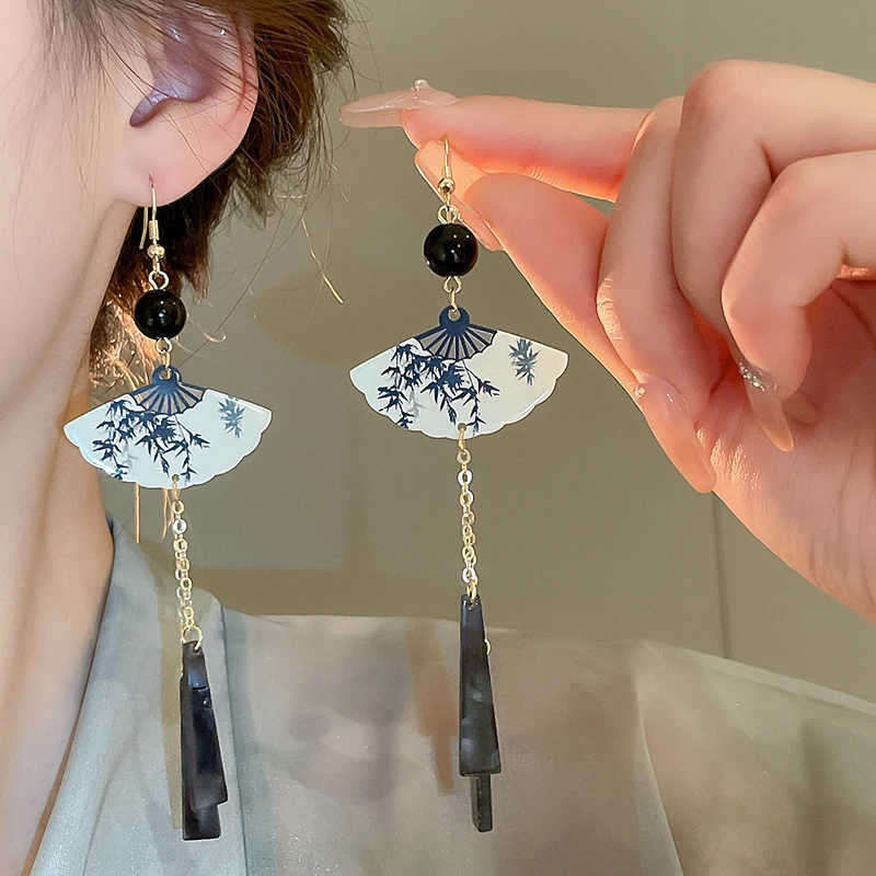 Neo-chinese Style Bamboo Joint Flower Earrings Imitation Pearl Fringe Earring New National Tide Personality  Earrings for Women image 3