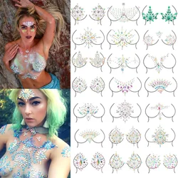 3D Sexy Chest Crystal Resin Diamond Tattoo Sticker Bar Music Festival Rhinestone Tattoo Sticker Carnival Party Chest Ornament