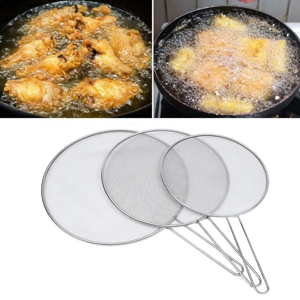 Multifunctional Oil Splatter Screen with Handle Anti-splash Guards Mesh Stainless-Steel Durable Oil Splash Lids Kitchen Supplies