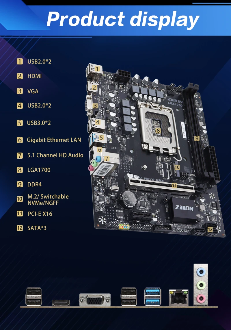 Imagem -06 - Placa-mãe Zillion-h610 Vh4 Suporte Lga1700 Dual Channel Ddr4 3200mhz M.2 Nvme Sata Pcie3.0 Cpu Intel 12400f 13100f 13400f