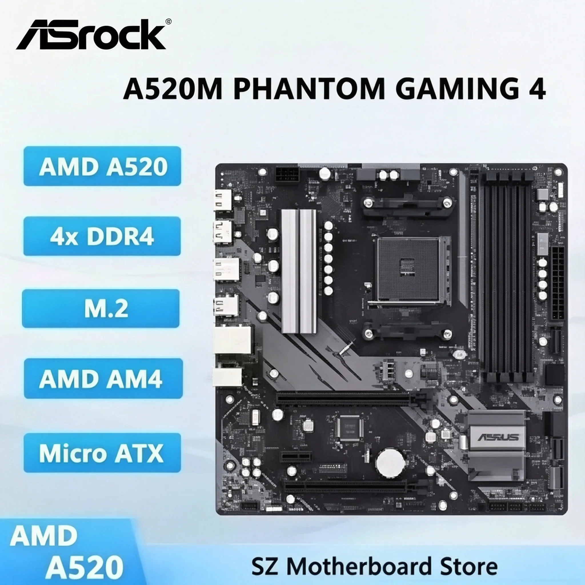 ASrock A520 Motherboard A520M PHANTOM GAMING 4 Motherboard AM4 DDR4 128GB Support 5900 4700 4300 3200 5600 CPU M.2 Micro ATX