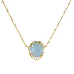 original design natural stone Aquamarine faced necklace for women fine necklace Sterling 925 silver jewelry wholesale