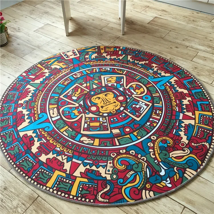 Quality Round Rugs Living Room Doormat Cartoon Carpets Door Floor Mat for Bedroom Creative Mayan Culture Decor Anti-slip Carpet