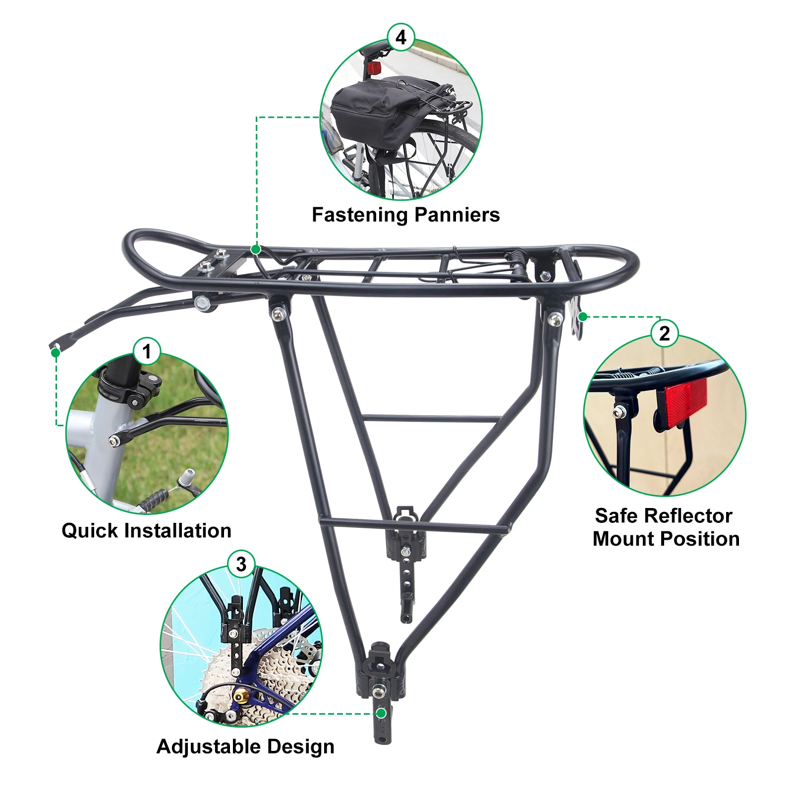 ZUKKA Bicycle Rack Height Adjustable Bike Cargo Rack Rear Bike Carrier For Cycling  Suits for 700C/24-28 Inch Bike