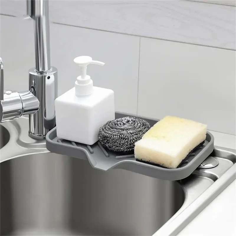 

Sink Silicone Tray With drain Soap Sponge Storage Holder Countertop Sink Scrubber Brush Soap Storage Rack Kitchen Organizer