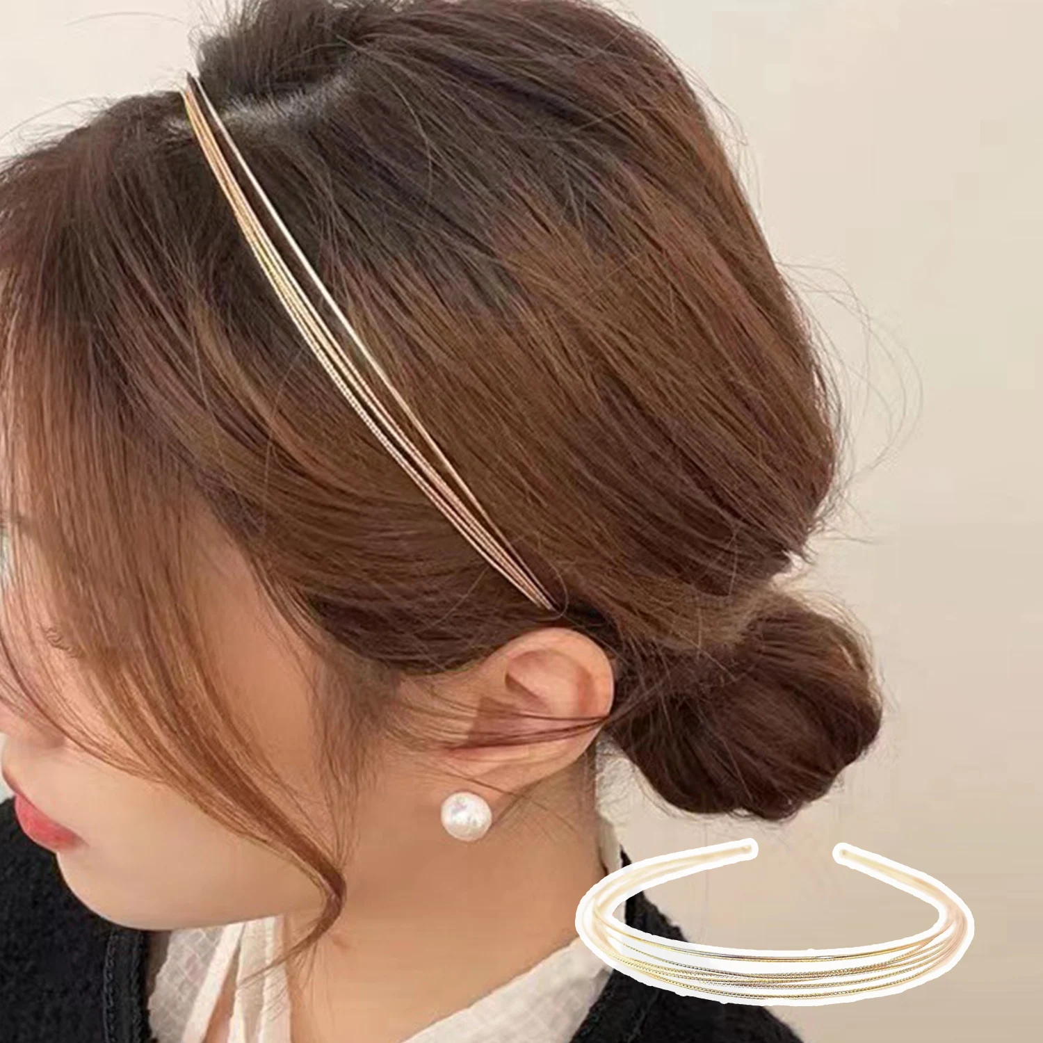 New Thin Gold Color Headbands Women Multilayer Alloy Hair Hoop Double Root Metal Hair Bands Hair Accessories Smooth Head Hoop