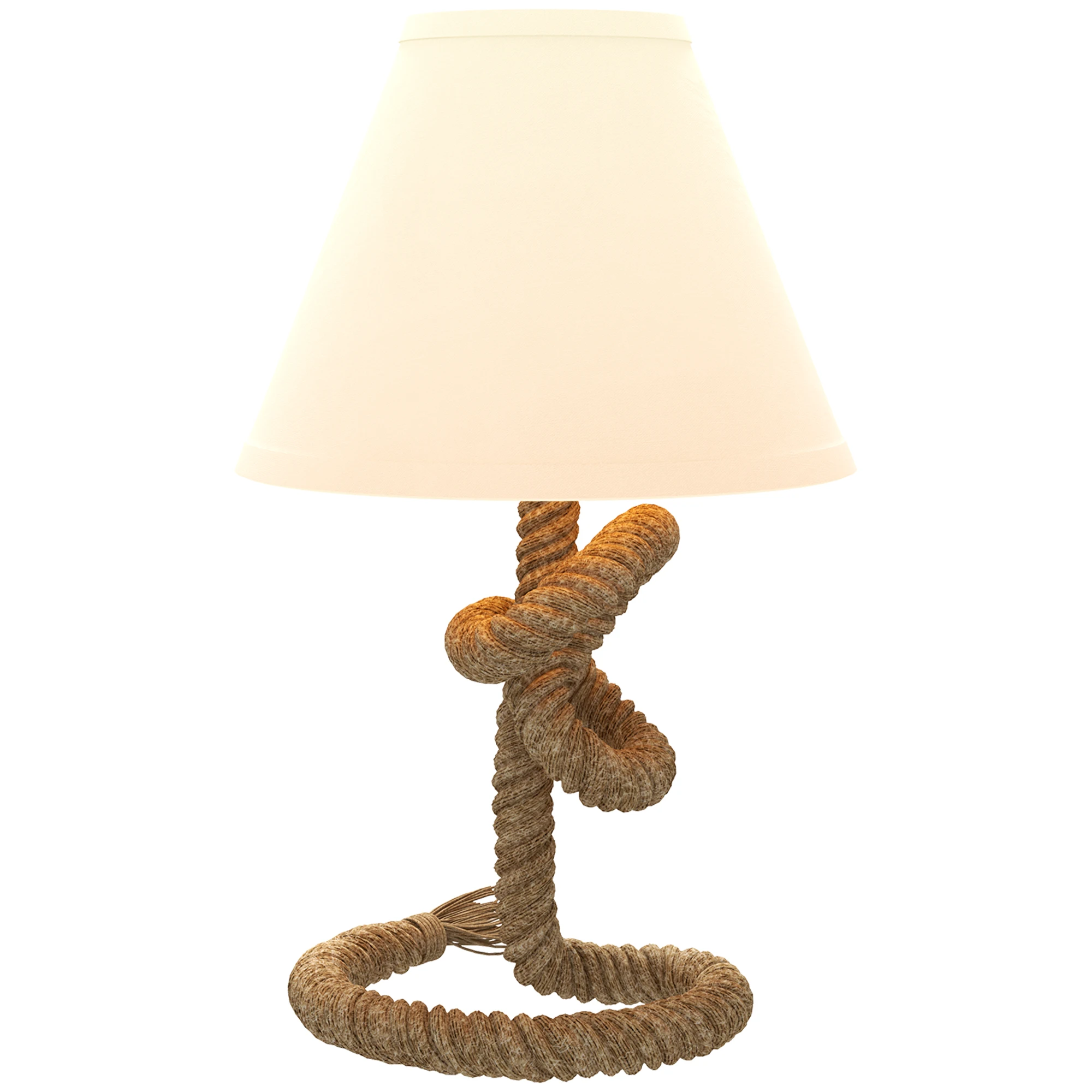 HOMCOM Lampe de Mesa LED avec Base en Métal Cuerda de Lino y Pantalla de Tela Max.40W Ø28x45,5 cm Marron y Beige
