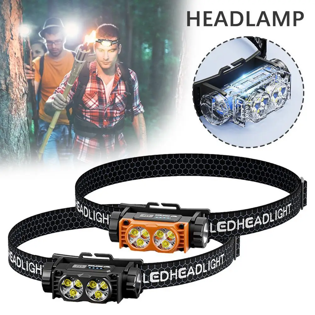 

LED Rechargeable Headlight Magnetic Camping Head Lamp With Headband Outdoor Running Fishing Flashlight Waterproof Front Headlamp