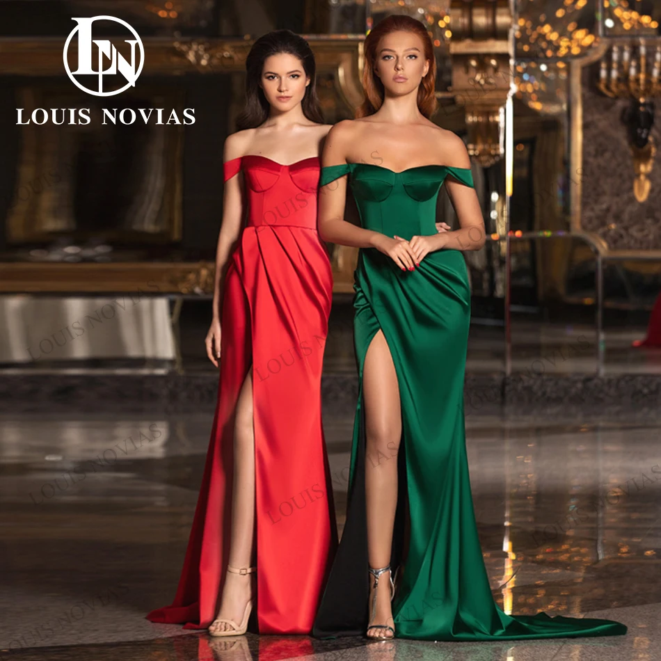 LOUIS NOVIAS Evening Dresses 2022Women Elegant Vintage Sleeveless Party Dresses Sheath Sweep Train Thigh Split Vestidos De Noche