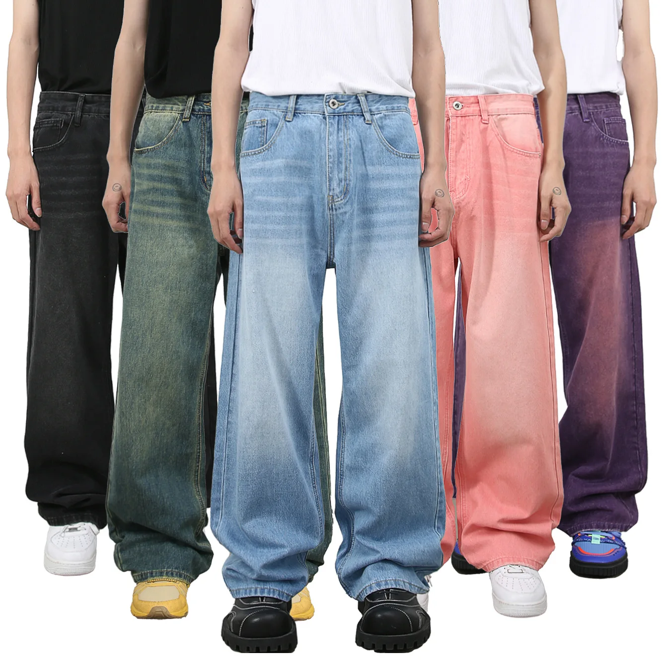 

Мужские джинсы в американском ретро-стиле, широкие, прямые, свободные, в пол, модные, брендовые, корейский стиль