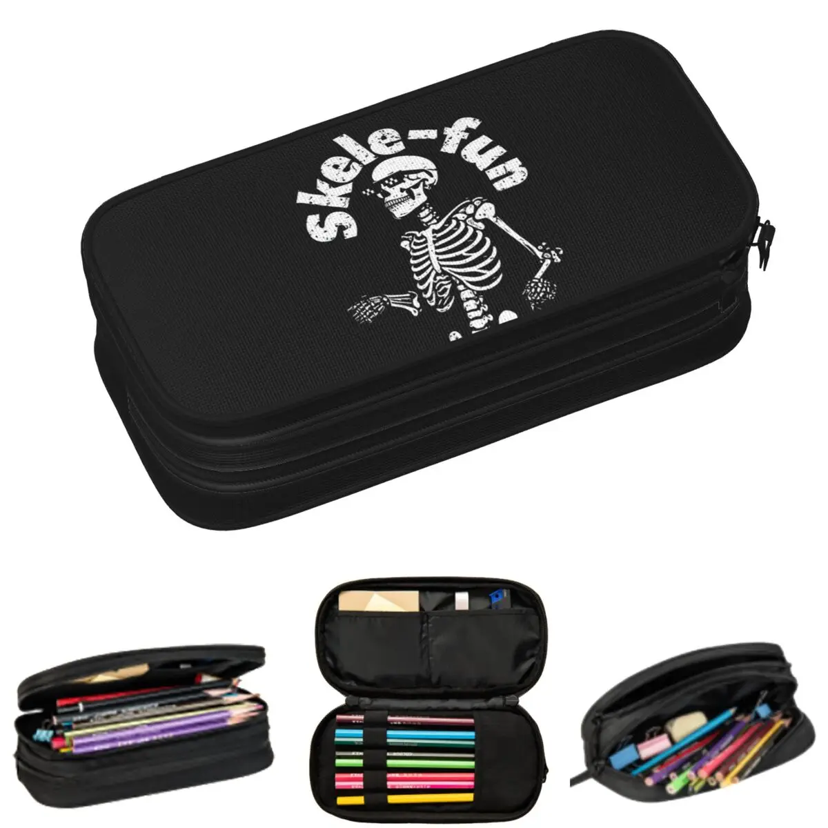 

Funny Skeletons With Rock Gestures Pencil Cases for Students Gifts Pen Box Pencil Bag Large Capacity Pencil Pouch