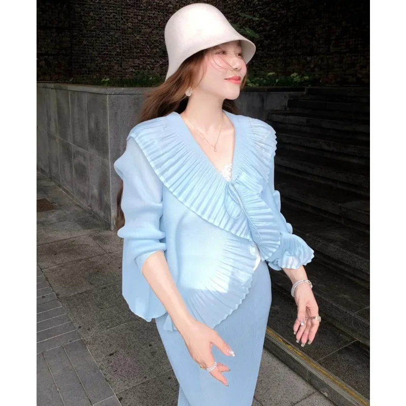 

Miyake Pleated Jacket Women 2026 High-End Ruffled Edge Sun Protection Summer New Lightweight Tie-Up Collar Cardigan Fold Jacket