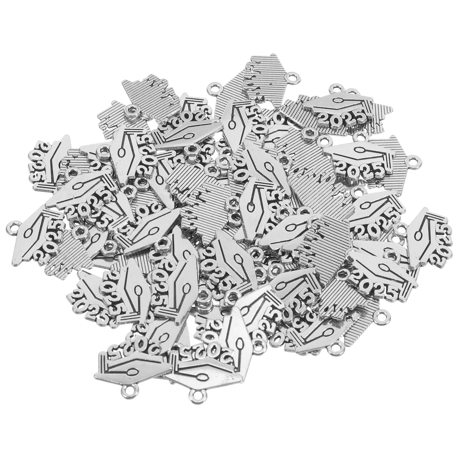 

100pcs Graduation Cap Pendant Alloy DIY Jewelry 2025 Year Charm Bracelet Keychain Decorations Durable Material