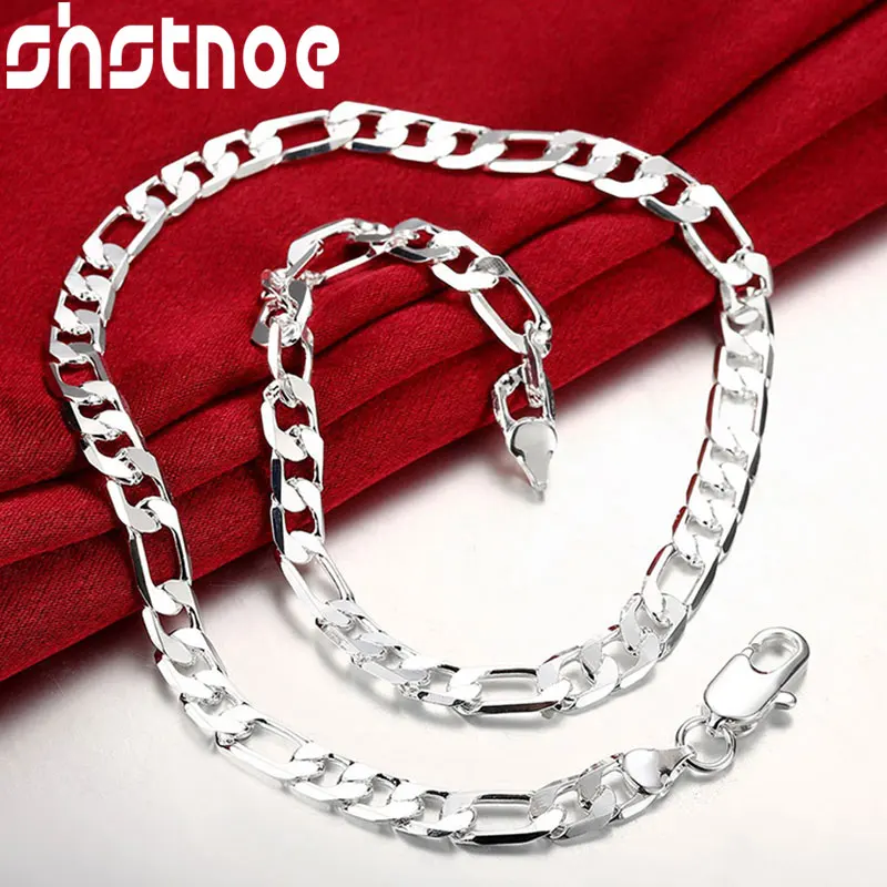 

SHSTONE 925 Sterling Silver 8mm Cuban Figaro 20 Inch Chain Necklace For Man Women Party Engagement Wedding Fashion Charm Jewelry