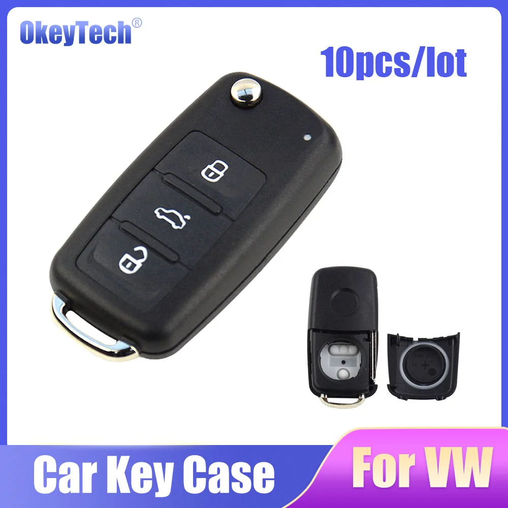 

OkeyTech 10PCS 3 Button Flip Remote Car Key Shell For VW For Beetle/Caddy/Eos/Golf/Jetta/Polo/Scirocco/Tiguan/Touran/UP Key Case