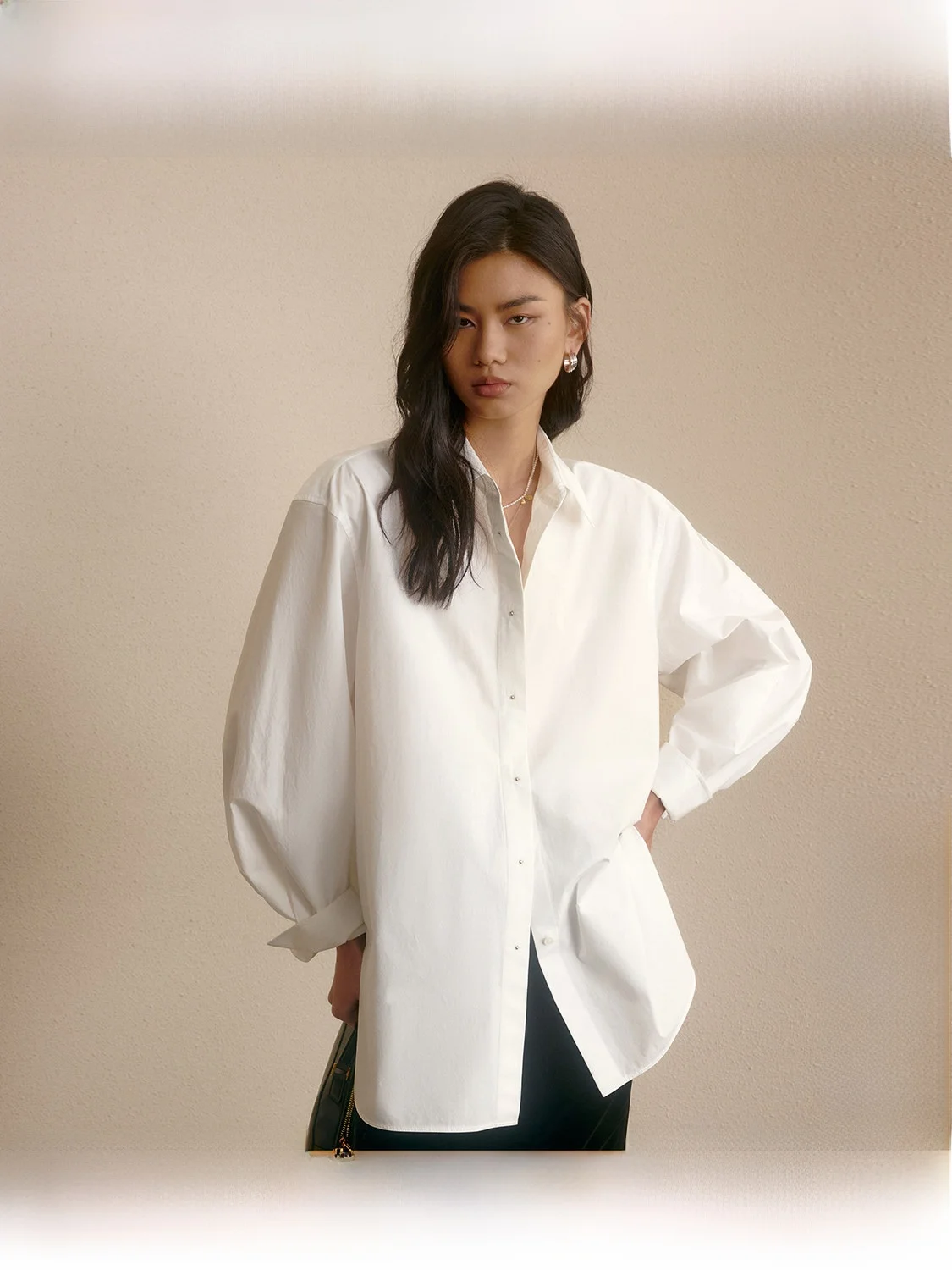 

ZhiZhi Women's Casual Long Sve irt Loose Fit White Cotton Collar Button up Office Commute Sle Autumn Faion