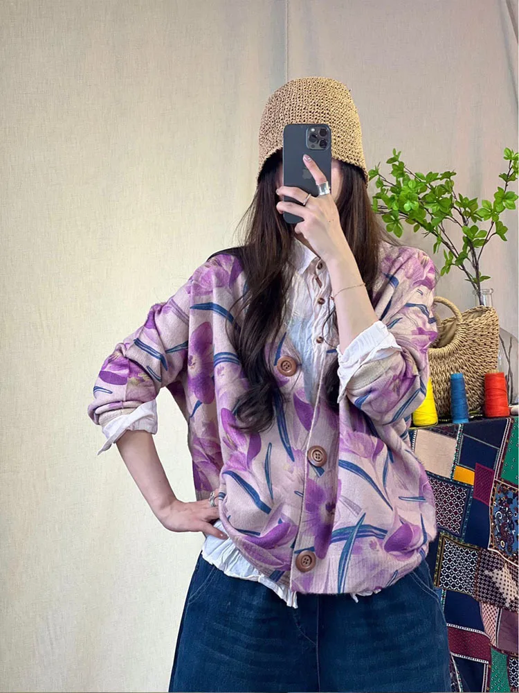 Max LuLu 2022 Winter Korean Fashion Knitted Clothes Womens Loose Printed Casual Sweaters Ladies Luxury Floral Vintage Cardigans