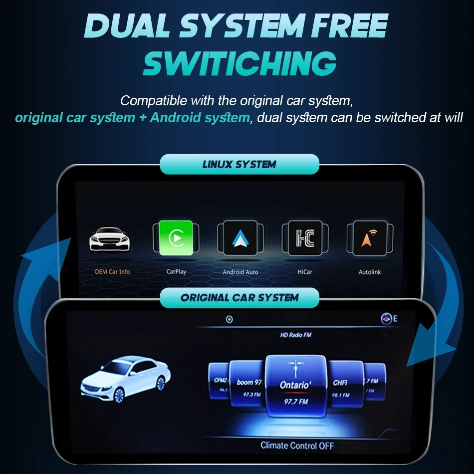 شاشة Carplay اللاسلكية لمرسيدس C Class W205 GLC X253 C180 C200 300 350 2015-2018 مشغل وسائط متعددة للسيارة راديو أندرويد تلقائي