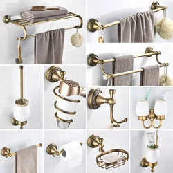 Antique Brass Bathroom Accessories Hardware Set Towel Bar Rail Rack Toilet Paper Holder Toilet Brush Shower Soap Dish Holder