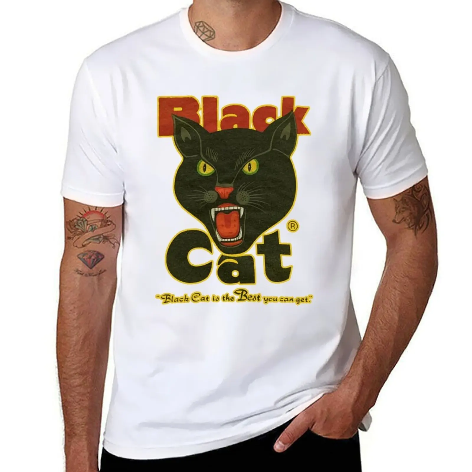 Black Cat Vintage T-Shirt cotton t shirt pack t shirts cotton 100% T-Shirt