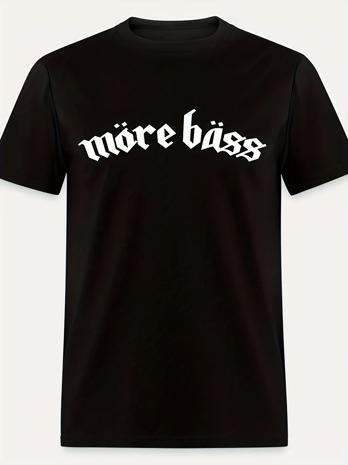 Herren Retro Musik-Muster T-Shirt - More BASS Gothic Font und Lemmy Style Design Konzert Freizeitkleidung Locker Sitzend - Retro-Stil