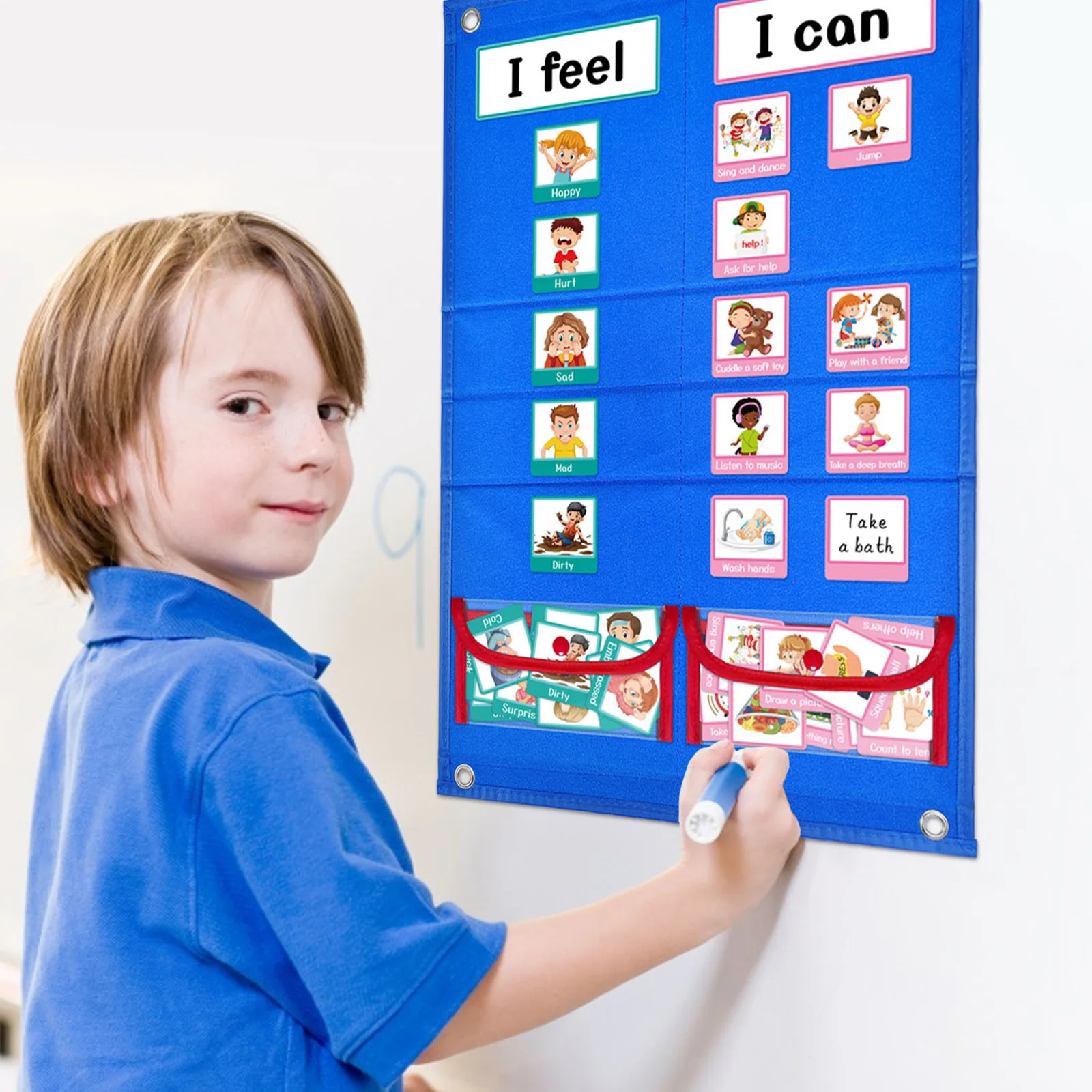 Routine Pocket Chart Educate Game Removable Feeling Chart Kids Visual Schedule for Desktop Tabletop Preschool Kindergarten Wall