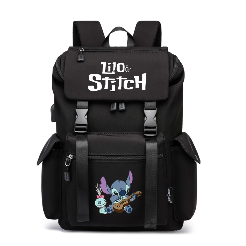 

Disney Lilo Stitch Backpacks Girls Boys Schoolbag Large Capacity Laptop Bag Waterproof USB Charging Mochila