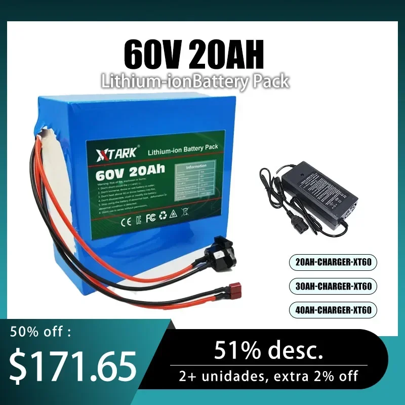 

21700 16S4P 60V 20Ah ebike Battery Pack For Electric Bike Electric Scooter Bicycle 60V XT60 Plug Replacement Lithium Batteries