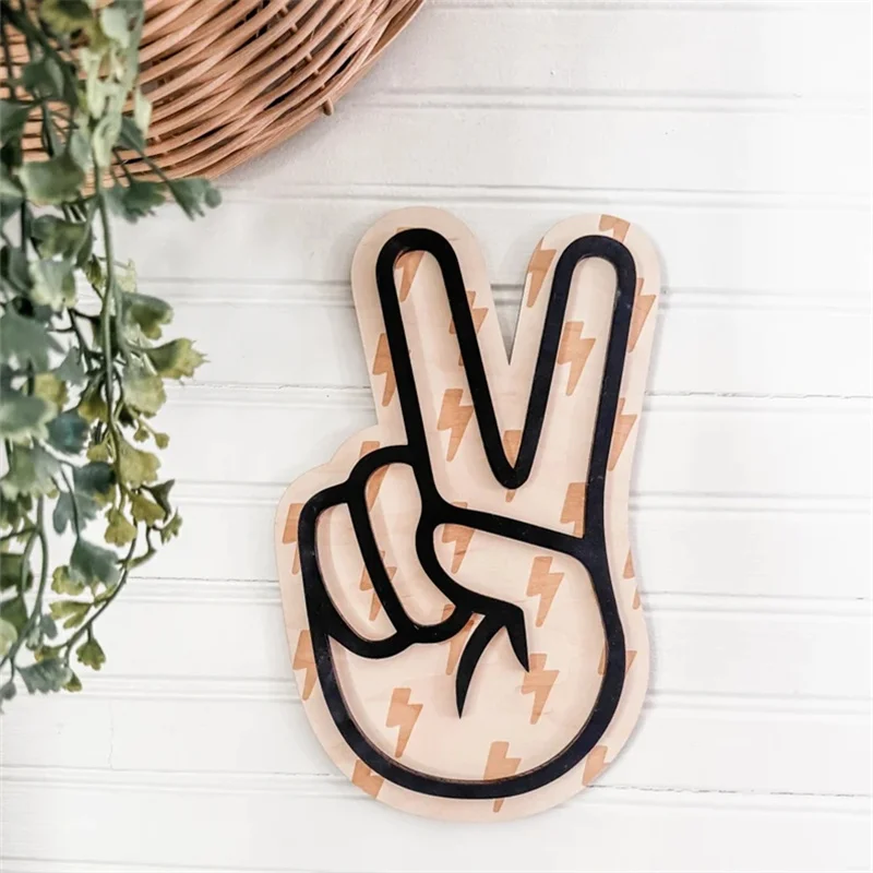 Ins Nordic Wooden Style Personalized Gesture Daisy/Lightning Wall Stickers Home Living Room Game Room Creative Wall Art Decoration Photography Props