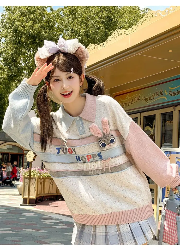 ديزني جودي هوبس الكرتون لطيف فتاة الغابات نمط الدوبامين فتاة سترة الإبداعية الخريف قميص بولو البلوز تي شيرت هدية علوية