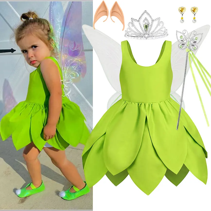 2024 neonate Fairy Miss Tinker Dress bretelle Frock Elves Cosplay Costume di Halloween Child Pixie Elf Carnival Clothing Robes