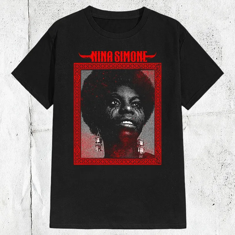 Nina Simone Metal Style SInger T-shirt ,Graphic Short Sleeve Crew Neck Cotton T-Shirt