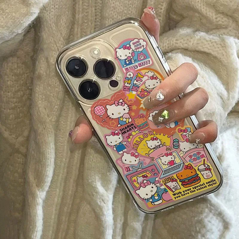 Прозрачный чехол для телефона Sanrio Hello Kitty Smile для iPhone 16 15 14 Pro Max 11 12 13 Pro XR XS MAX Y2K 7 8 Plus, милый чехол с защитой от падения