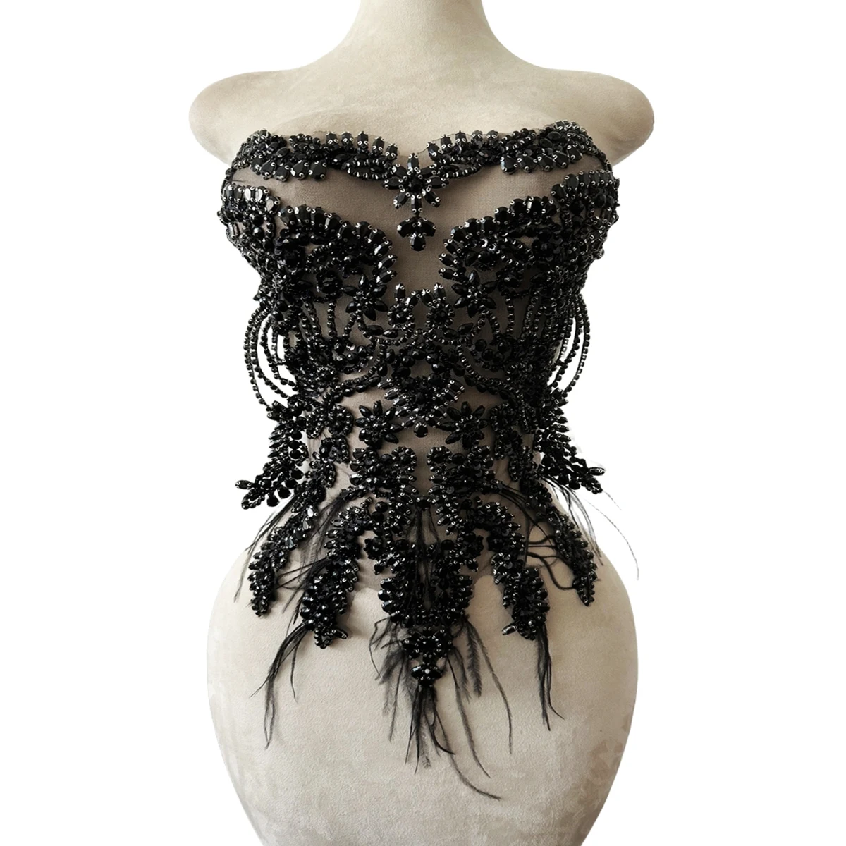 13 色手作りダイヤモンドダチョウの羽のガウンアクセサリー素材ビーズチュールアパレル装飾イブニングドレス生地