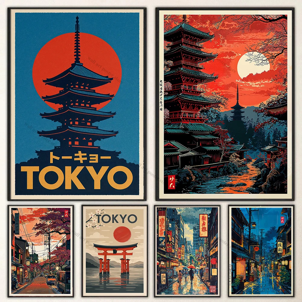 ممطر طوكيو اليابانية Woodblock الشاي Emple طباعة أنيمي مدينة ملصق جدار ديكور فني هدية غرفة المعيشة غرفة نوم صور الزخرفية