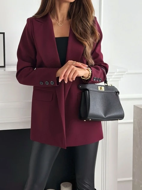 

Women's fashionable commuting suit jacket 2024 autumn and winter new item solid color long sleeved cardigan suit jacket